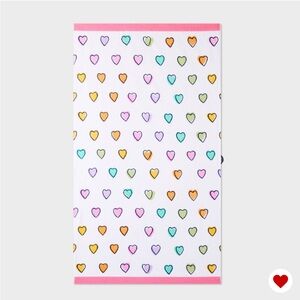 Roller Rabbit White Towel with Multicolor Heart Print and Pink Trim